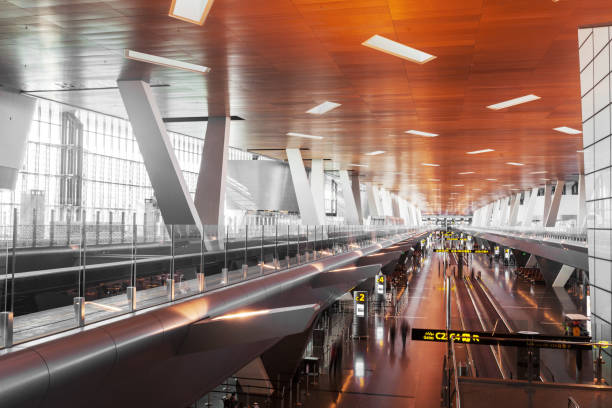 istock Top view on a modern airport terminal with shuttle between terminals 900849012