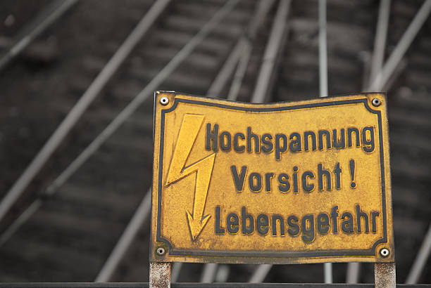 german industrial warning sign stock photo