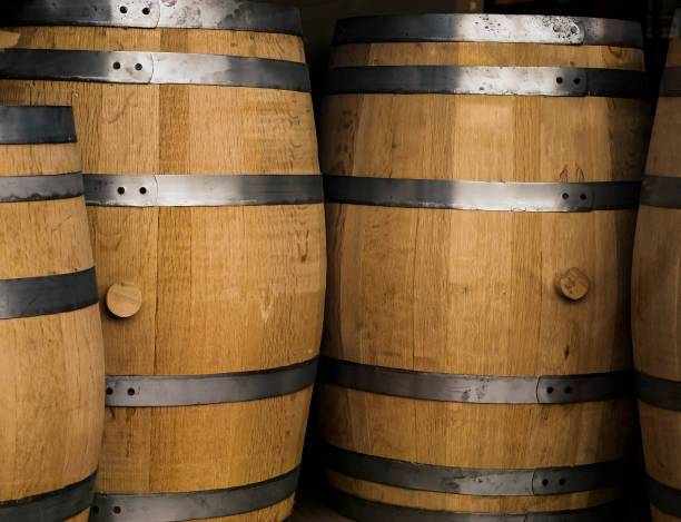 Wooden Whiskey Barrels stock photo
