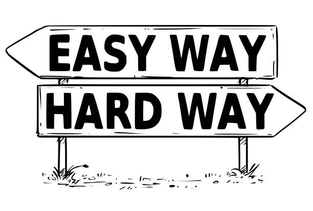 istock Two Arrow Sign Drawing of Easy or Hard Way Decision 900855676