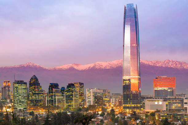 Skyline of financial district at Providencia Skyline of financial district at Providencia in Santiago de Chile with The Andes mountains Range in the background sanhattan stock pictures, royalty-free photos & images