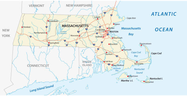 massachusetts mapa wektora drogowego - york england illustrations stock illustrations