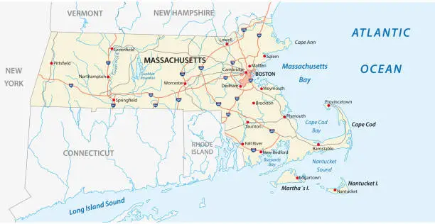 Vector illustration of massachusetts road vector map