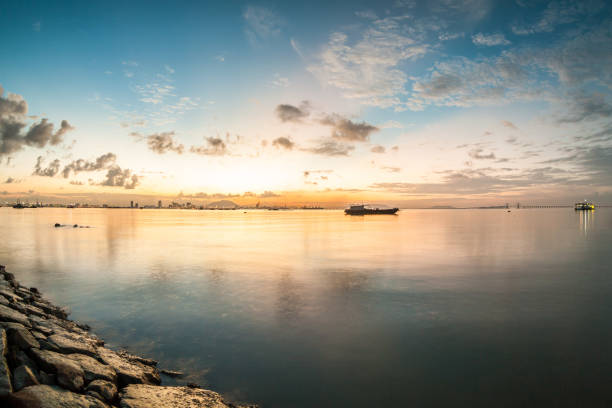 istock Sunrise or sunset landscape view by the shore for beautiful background 900860564