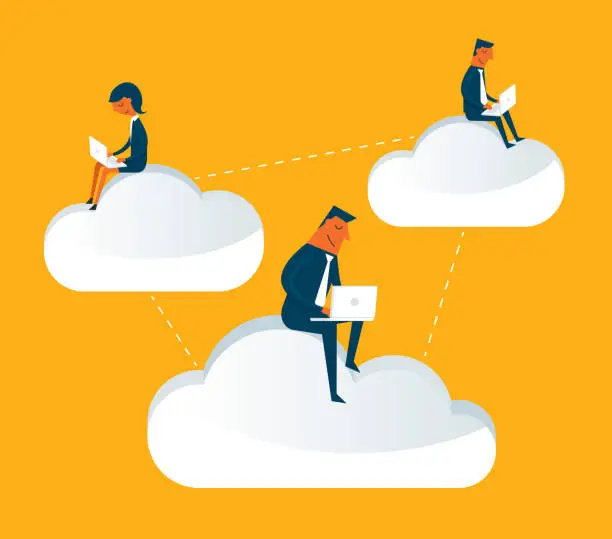 Vector illustration of Business people sitting on cloud and working