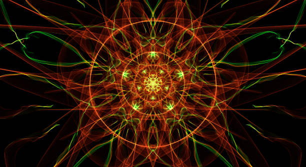 istock Orange and green fractal circle on black background 900862378