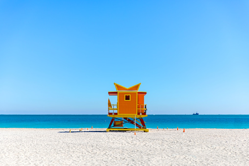 Orange Lifeguard tower in Miami Beach - Florida