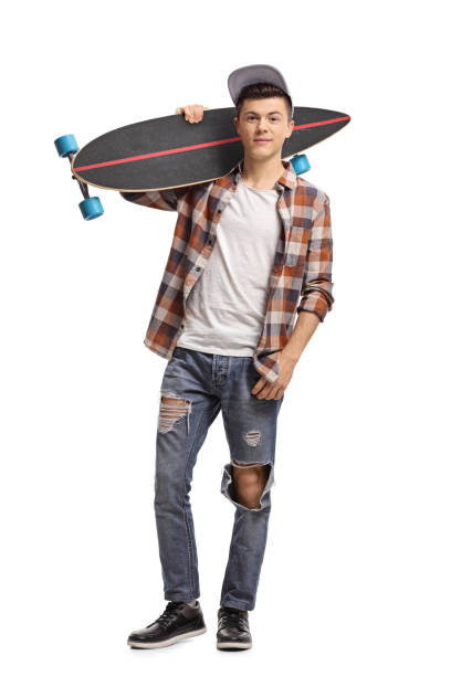 Teenage hipster with a longboard