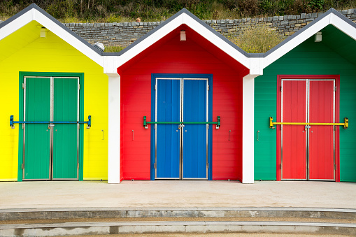 Colorful Beach Huts at Barry Island, Wales, UK