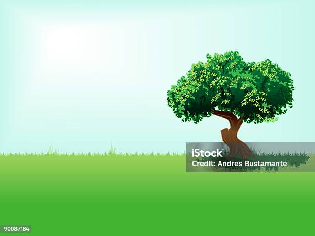 Gesunde Baum Sonnigen Tag Stock Vektor Art und mehr Bilder von Abgeschiedenheit - Abgeschiedenheit, Anhöhe, Baum