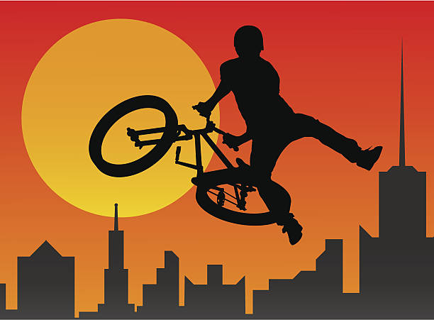 bicyclist Silhouette of the bicyclist executing a stunt. Contain large JPEG. bicycle stunts stock illustrations