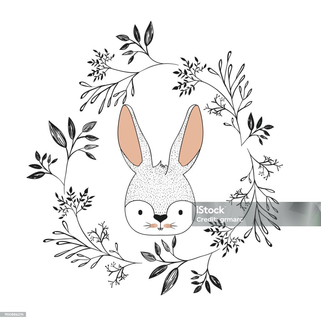 Hasegesicht In Zierrahmen Filialen In Farbe Silhouette Stock Vektor Art