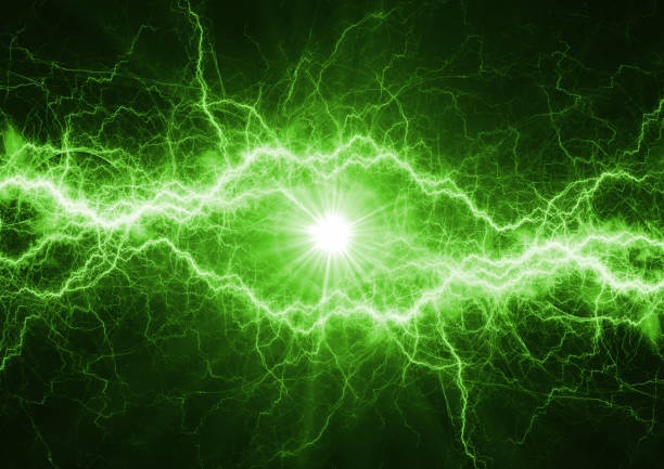 istock Green power lightning bolt, plasma and electric power background 900887396