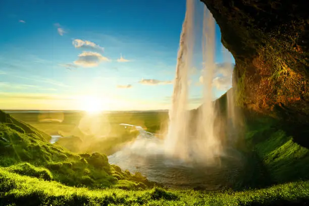 Photo of Seljalandfoss waterfall in summer time, Iceland