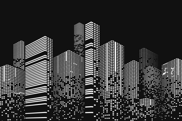 Building and city illustration Building and city illustration. Black cities silhouette with windows. Graphic concept for your design. urban skyline illustrations stock illustrations