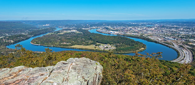 Overlook View Of Moccasin Bend, The Tennessee River And The City Of Chattanooga From Point Park On Lookout Mountain