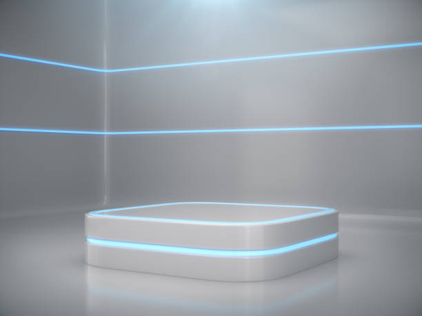 istock Pedestal for display,product stand with light glow. Future background 900901300