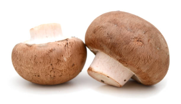 istock Heap of raw white champignons isolated on white 900906194