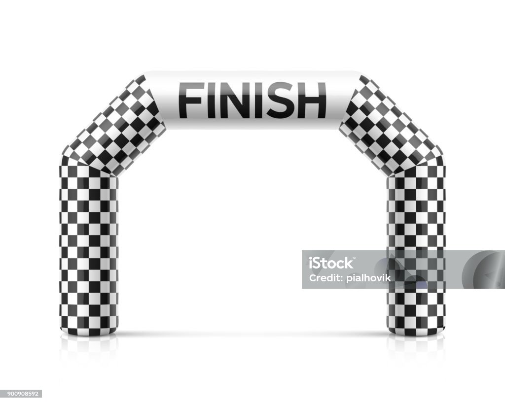 Inflatable finish line arch illustration. Inflatable archway template with checkered flag Suitable for different outdoor sport events like marathon racing, triathlon, skiing and other, vector illustration Finish Line stock vector