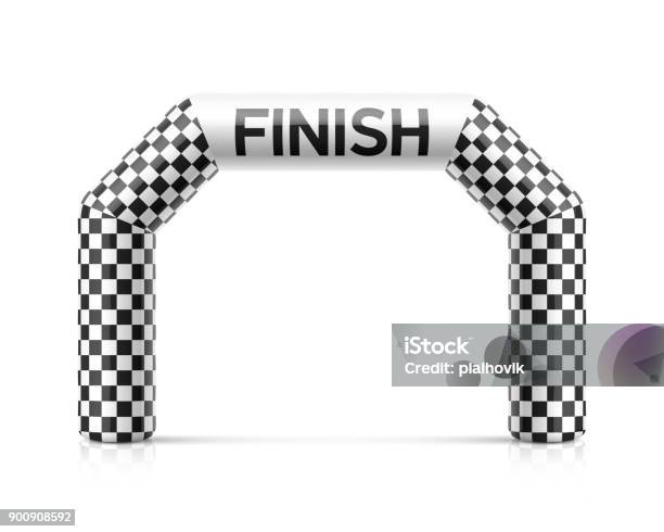 Inflatable Finish Line Arch Illustration Inflatable Archway Template With Checkered Flag Stock Illustration - Download Image Now