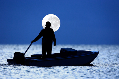 Fisherman in his Boat with Moon