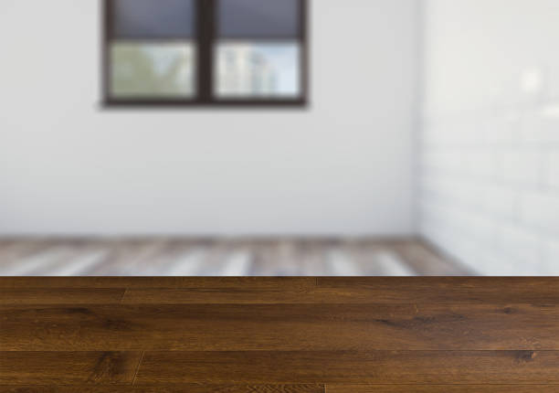 istock Scandinavian bathroom, classic  vintage interior design.  Empty wooden table. 900913784
