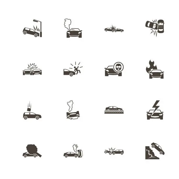 Vector illustration of Car Crashes - Flat Vector Icons