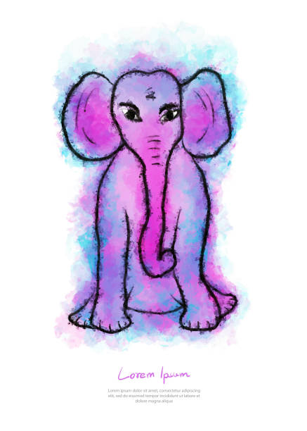 elefant aquarell illustration, tiere malen, colorfu hand-skizze, zeichnung niedlichen cartoon, druck auf t-shirt, grußkartenvorlage, bild drucken, vektor von hand gezeichnet, unternehmens-broschüre-flyer-layout - backgrounds elephant illustration and painting india stock-grafiken, -clipart, -cartoons und -symbole