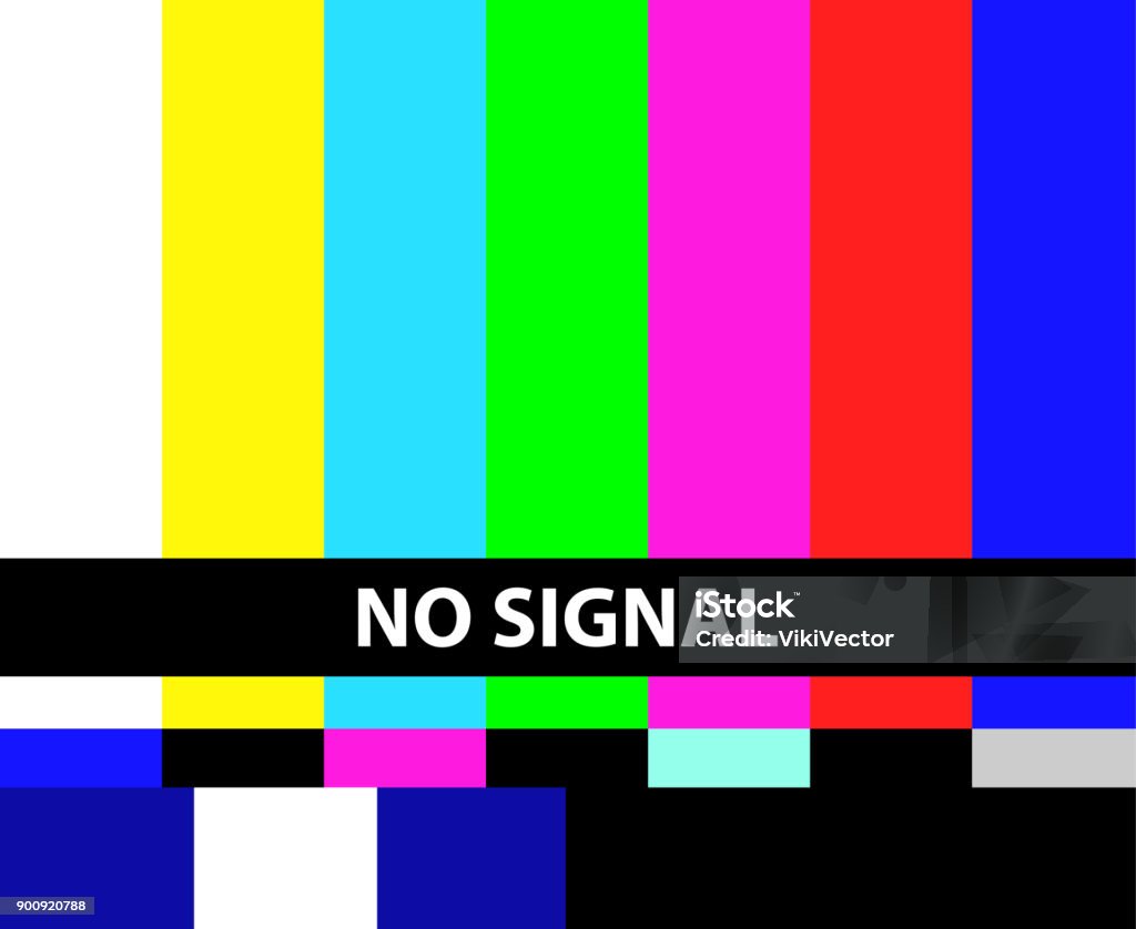 No TV signal No TV signal. Not getting a signal symbol, screen displays color bars pattern error message, problem with the connection. Vector flat style cartoon illustration Television Industry stock vector