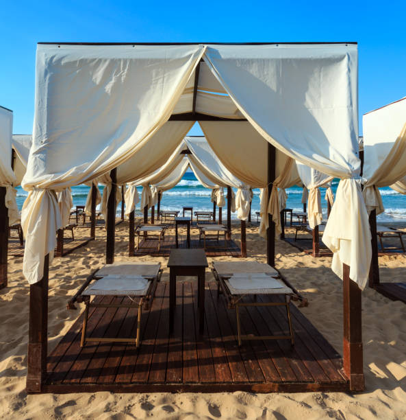 istock Beach canopies, Salento, Pescoluse, Italy 900921110