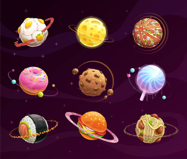 koncepcja galaktyki planety pokarmowej - world cuisines stock illustrations