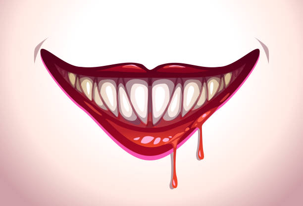 Vampire mouth illustration Vampire mouth illustration. Creepy lips in blood icon. scary clown mouth stock illustrations
