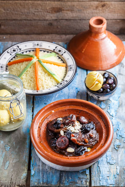 istock Delicious Moroccan tajine with beeef, prunes, raisins, figs and almonds 900922242