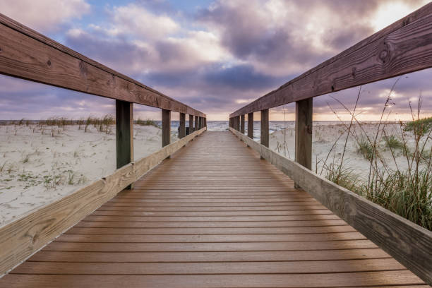 istock Low Angle of Morning Clouds Over Boardwalk 900925498
