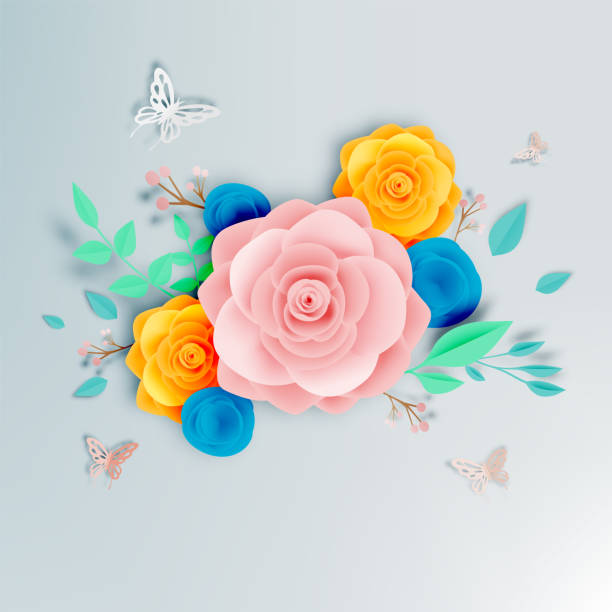 istock Beautiful floral paper art with butterfly 900925616