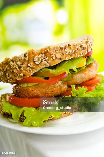 Primer Plano Foto De Una Hamburguesa Con Queso En Una Placa Al Aire Libre Foto de stock y más banco de imágenes de Aire libre