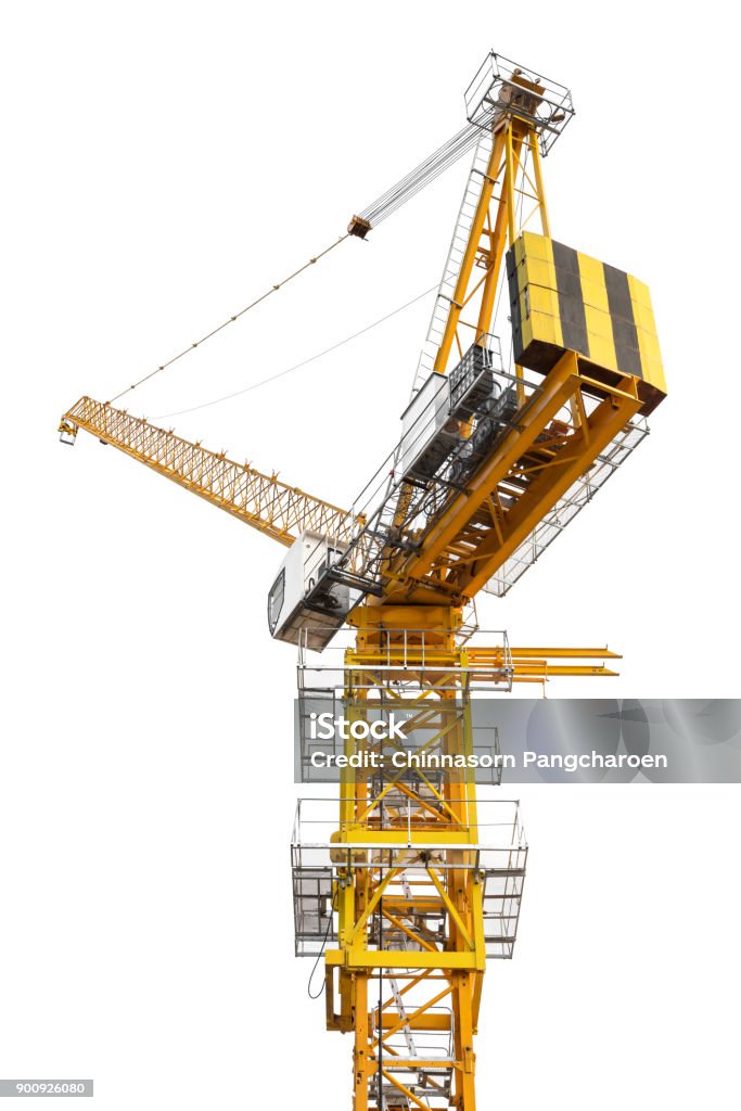 Construction crane isolated Crane for construction site equipment isolated on white background Architecture Stock Photo