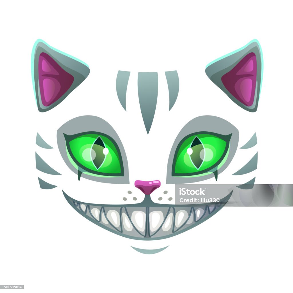 Fantasy scary smiling cat face Fantasy scary smiling cat face. Cheshire Cat vector illustration Alice in Wonderland - Fictional Character stock vector