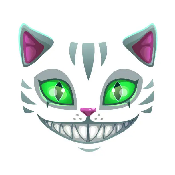 Vector illustration of Fantasy scary smiling cat face