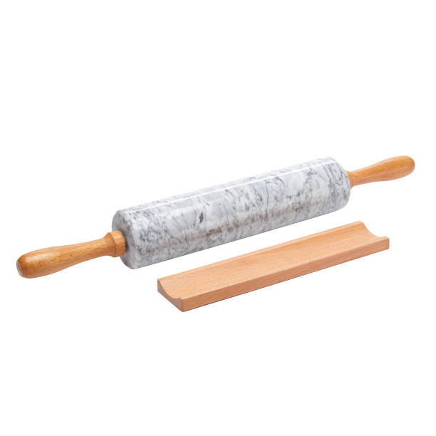 White and gray marble rolling pin stock photo