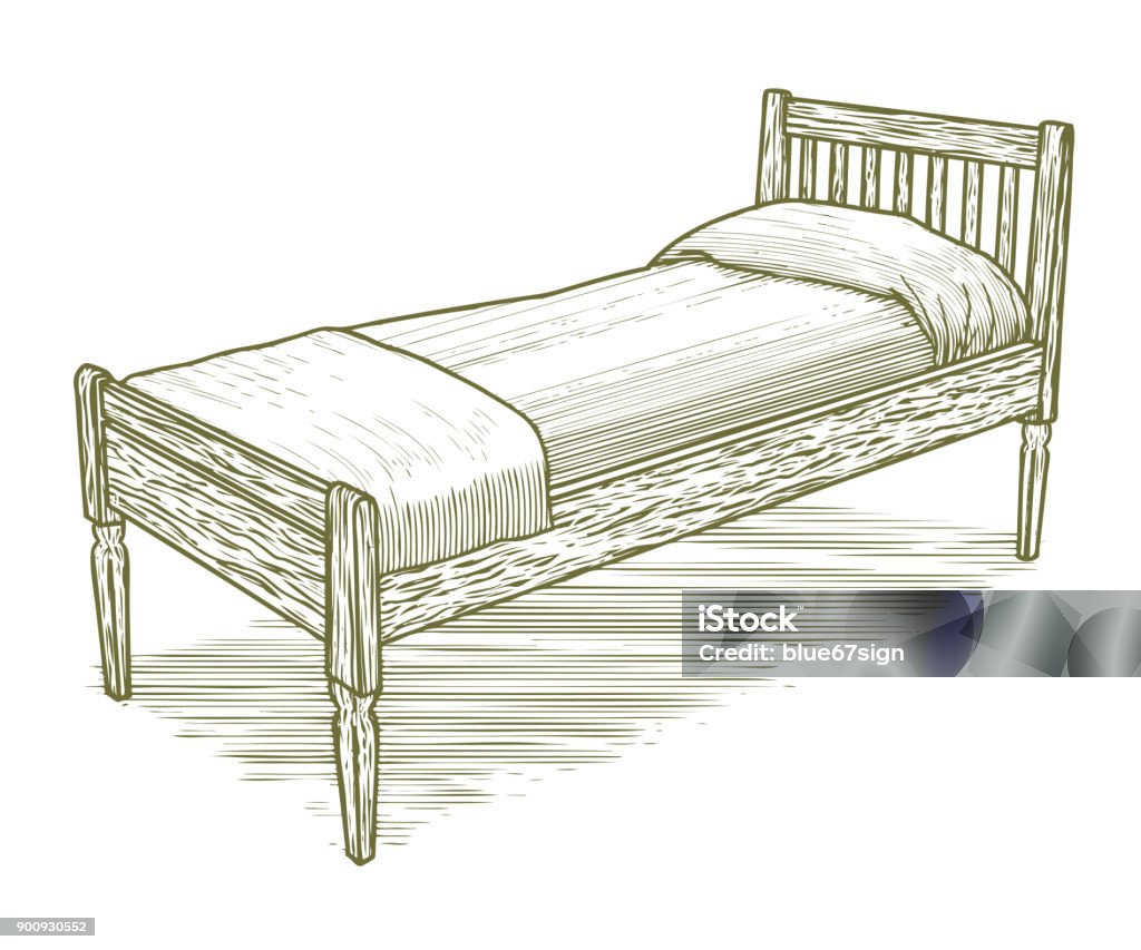 Woodcut Vintage Bed Stock Illustration - Download Image Now - Bed