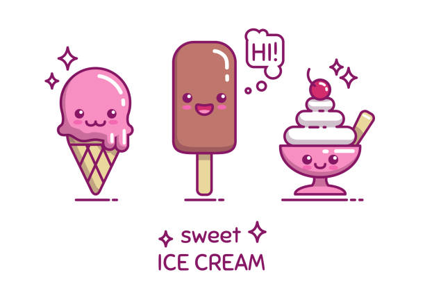 ilustrações, clipart, desenhos animados e ícones de personagens de giro doce gelado - ice cream sundae ice cream chocolate