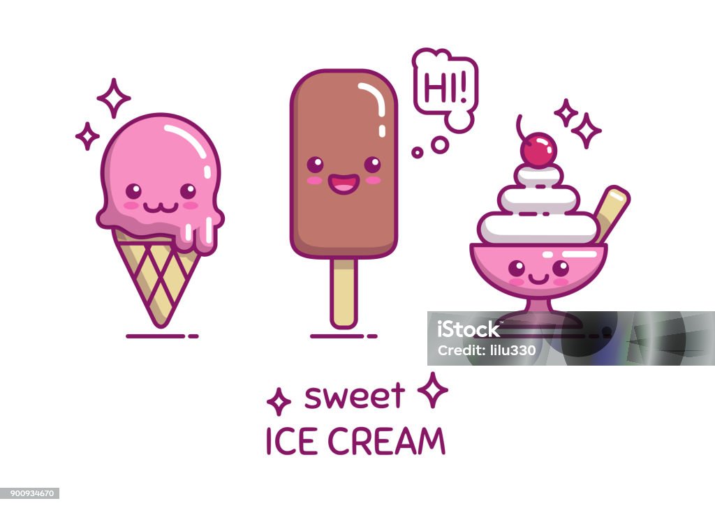 Cute sweet ice cream characters Cute sweet ice cream characters. Flat style vector illustration. Ice Cream stock vector