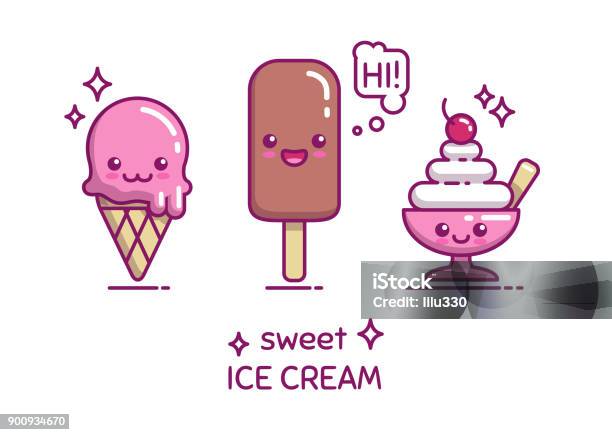 Cute Sweet Ice Cream Characters Stock Illustration - Download Image Now - Ice Cream, Characters, Cute