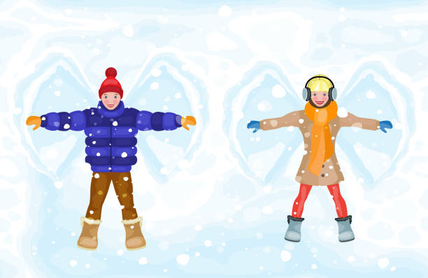 Winter snow angel people boy and girl Winter snow angel people boy and girl. Vector illustration. snow angels stock illustrations