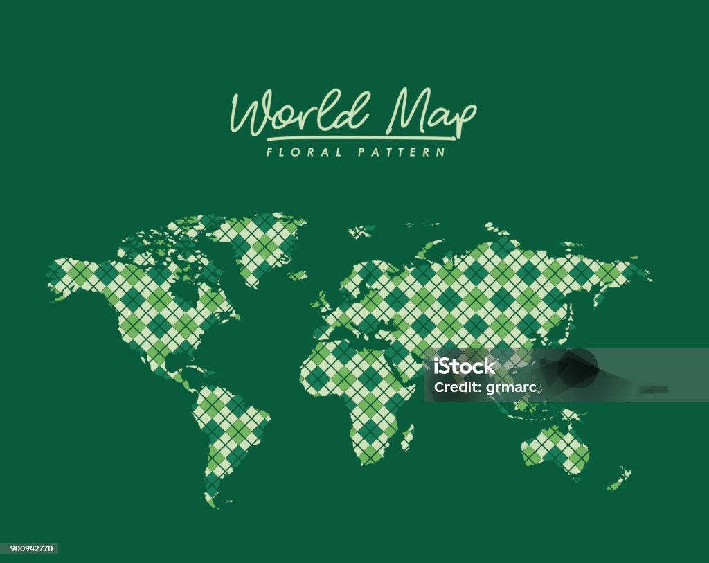 Diamond Layout World Map World Map Floral Pattern With Diamond Forms On Green Background Stock ...