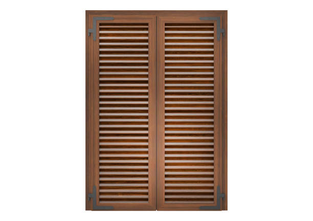istock Window with wood venetian shutters. 900944908