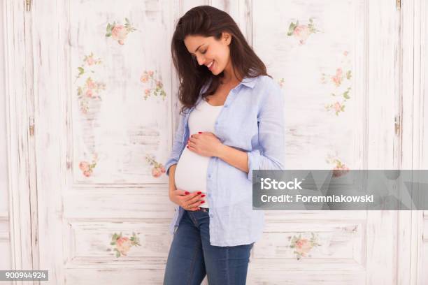 Junge Frau Erwartet Ein Baby Schwangerschaft Stockfoto und mehr Bilder von Schwanger - Schwanger, Fröhlich, Schönheit