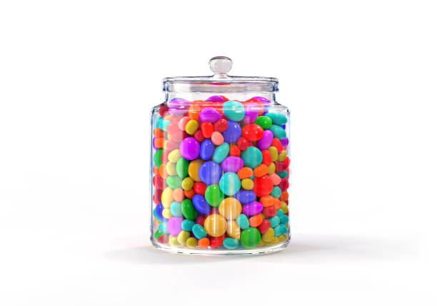 Candies Jar of multicolored on white background, 3D rendering.