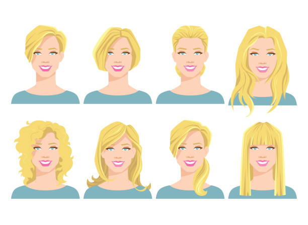vector illustration of young woman's face with different hair style vector illustration of young woman's face with different hair style on white background blonde hair stock illustrations